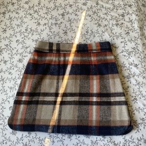 Forever 21 Brown Orange Blue and White Plaid Felt Skirt
